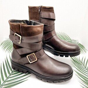 Eric Michael Natalie Brown Leather Round Toe Waterproof Ankle Boots Size 40 NWB